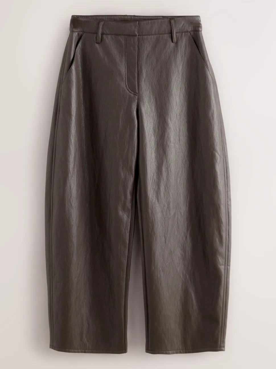 Nothing Ordinary Chocolate Brown Faux Leather Barrel Leg Trousers
