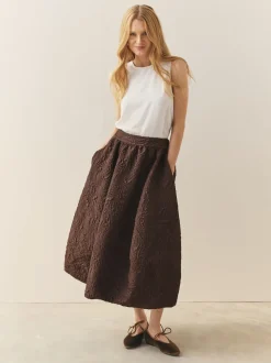 Nothing Ordinary Chocolate Brown Volume Jacquard Midi Skirt
