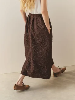 Nothing Ordinary Chocolate Brown Volume Jacquard Midi Skirt