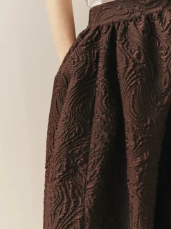 Nothing Ordinary Chocolate Brown Volume Jacquard Midi Skirt