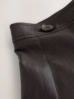 Nothing Ordinary Chocolate Brown Faux Leather Wrap Midi Kilt Skirt