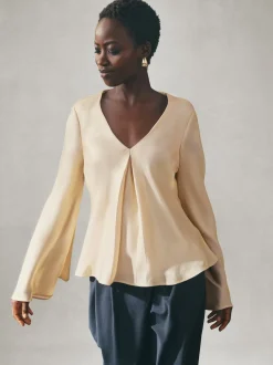 Nothing Ordinary Gold Satin Metallic Long Sleeve Blouse