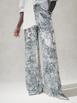 Nothing Ordinary Silver Sequin High Waist Wide Leg Trousers
