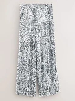 Nothing Ordinary Silver Sequin High Waist Wide Leg Trousers