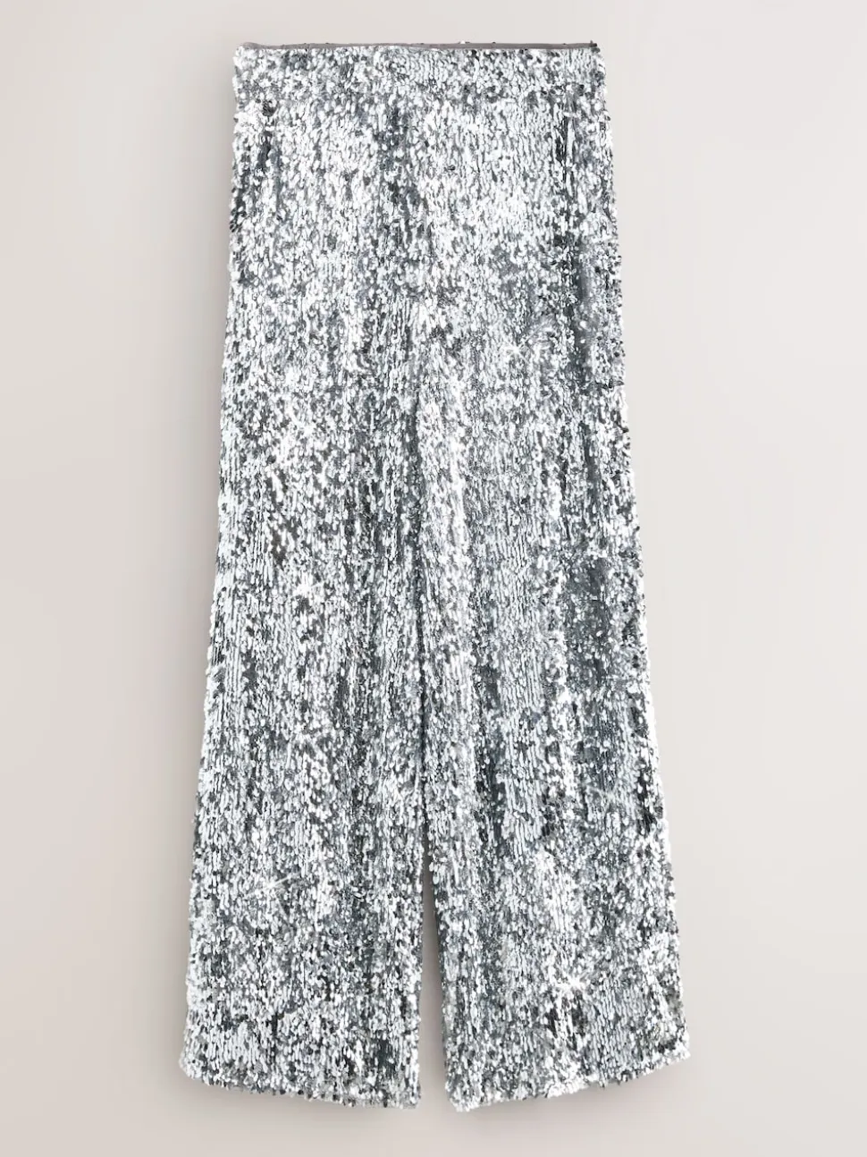 Nothing Ordinary Silver Sequin High Waist Wide Leg Trousers