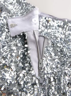 Nothing Ordinary Silver Sequin High Waist Wide Leg Trousers