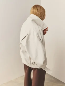 Nothing Ordinary Stone Faux Leather Funnel Collared Biker Jacket