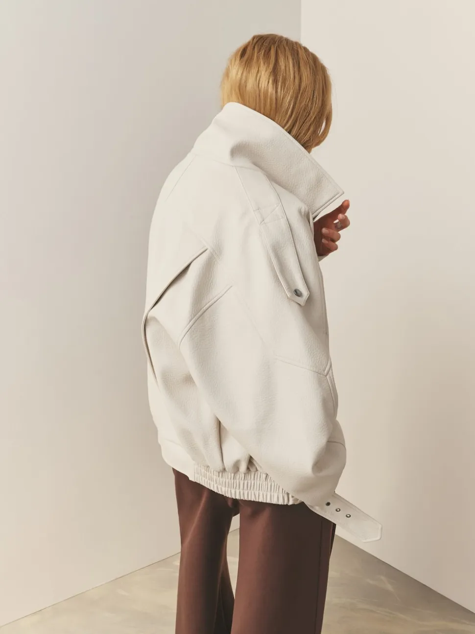 Nothing Ordinary Stone Faux Leather Funnel Collared Biker Jacket