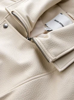 Nothing Ordinary Stone Faux Leather Funnel Collared Biker Jacket