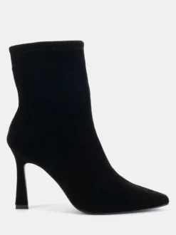 Novo Black Chrome Kiss Point Toe Stiletto Stretch Ankle Boots