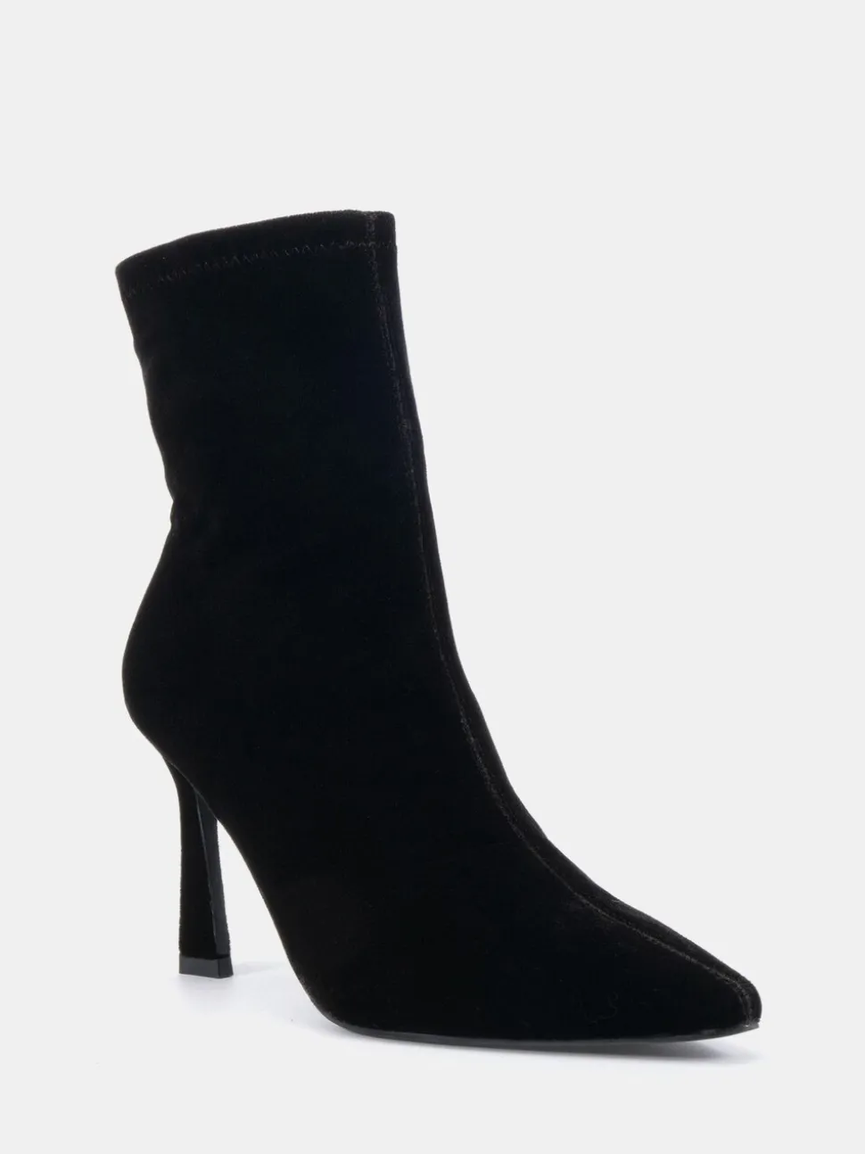 Novo Black Chrome Kiss Point Toe Stiletto Stretch Ankle Boots