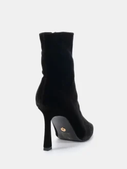 Novo Black Chrome Kiss Point Toe Stiletto Stretch Ankle Boots