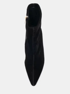 Novo Black Chrome Kiss Point Toe Stiletto Stretch Ankle Boots