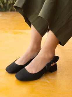 Novo Black Claudia Wide Fit Fit Bow Low Block Slingbacks