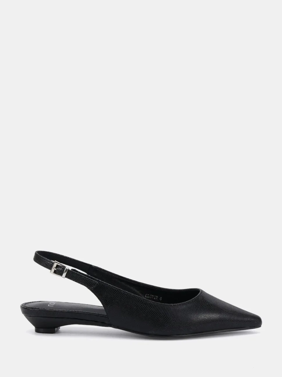 Novo Black Clover Point Toe Low Heel Slingback Shoes