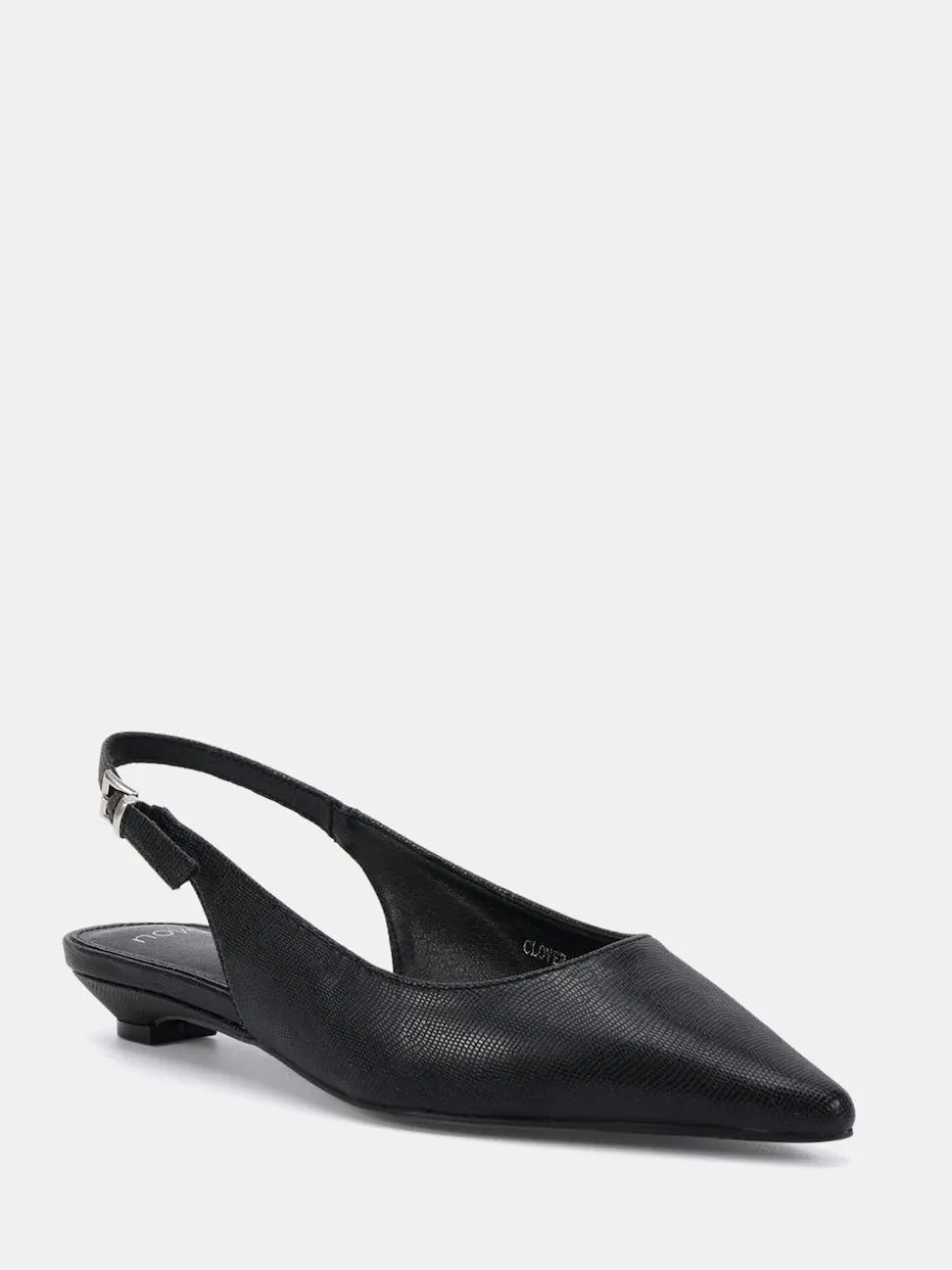 Novo Black Clover Point Toe Low Heel Slingback Shoes