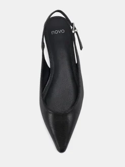 Novo Black Clover Point Toe Low Heel Slingback Shoes