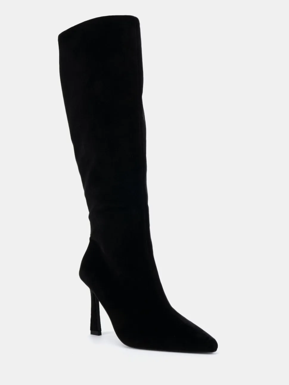Novo Black Velvet Galaxy Point Toe Stiletto Stretch Knee Boots