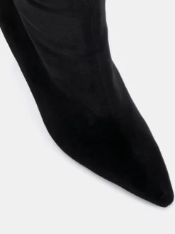 Novo Black Velvet Galaxy Point Toe Stiletto Stretch Knee Boots