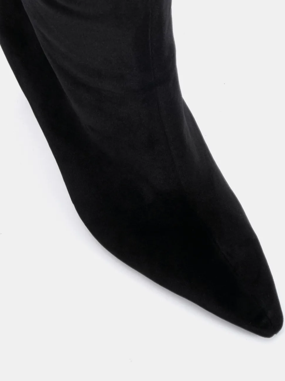 Novo Black Velvet Galaxy Point Toe Stiletto Stretch Knee Boots
