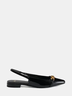 Novo Black Wide Fit Colish Hardware Slingback Flats