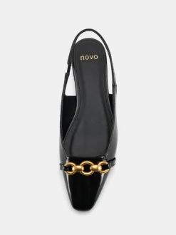 Novo Black Wide Fit Colish Hardware Slingback Flats