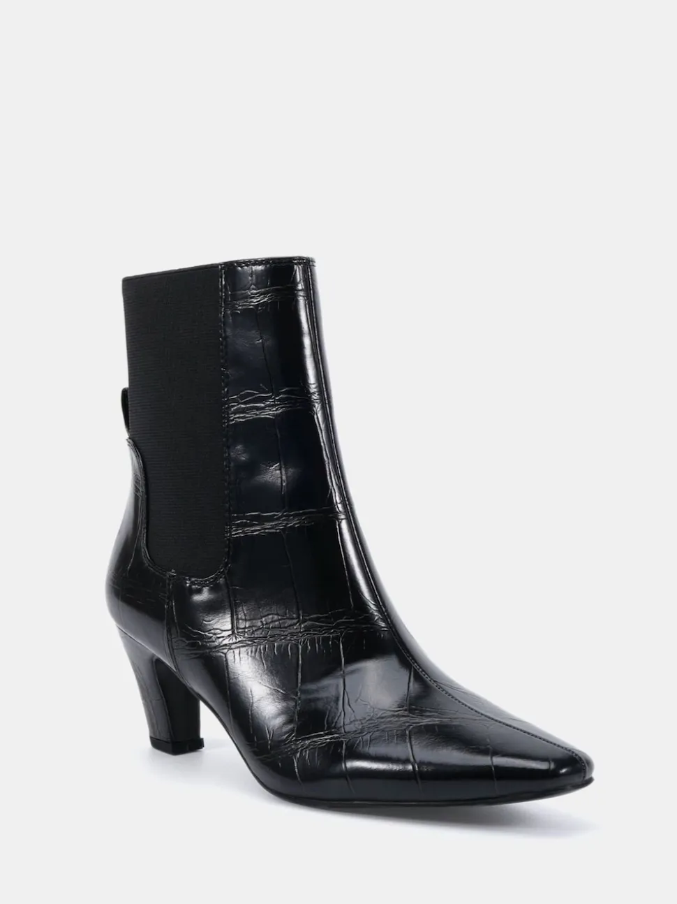 Novo Black Wide Fit Kennedy Curved Mid Heel Chelsea Ankle Boots