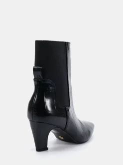 Novo Black Wide Fit Kennedy Curved Mid Heel Chelsea Ankle Boots
