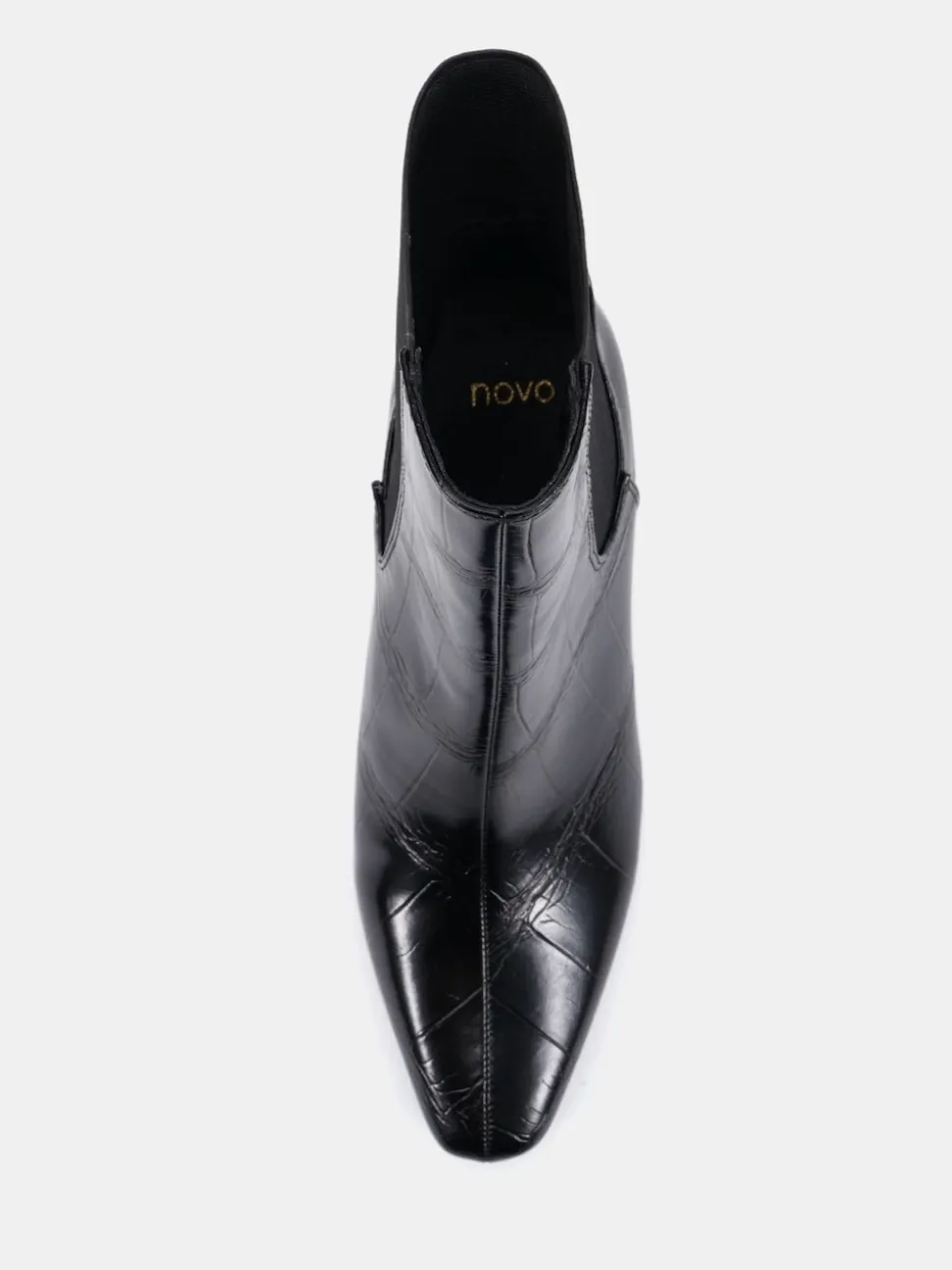 Novo Black Wide Fit Kennedy Curved Mid Heel Chelsea Ankle Boots
