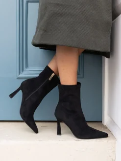 Novo Black Wide Fit Kiss Point Toe Stiletto Stretch Ankle Boots