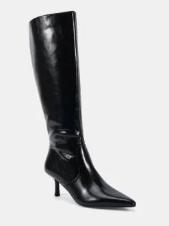 Novo Black Wide Fit Wide Fit Grateful Mid Stiletto Heel Point Knee Boots