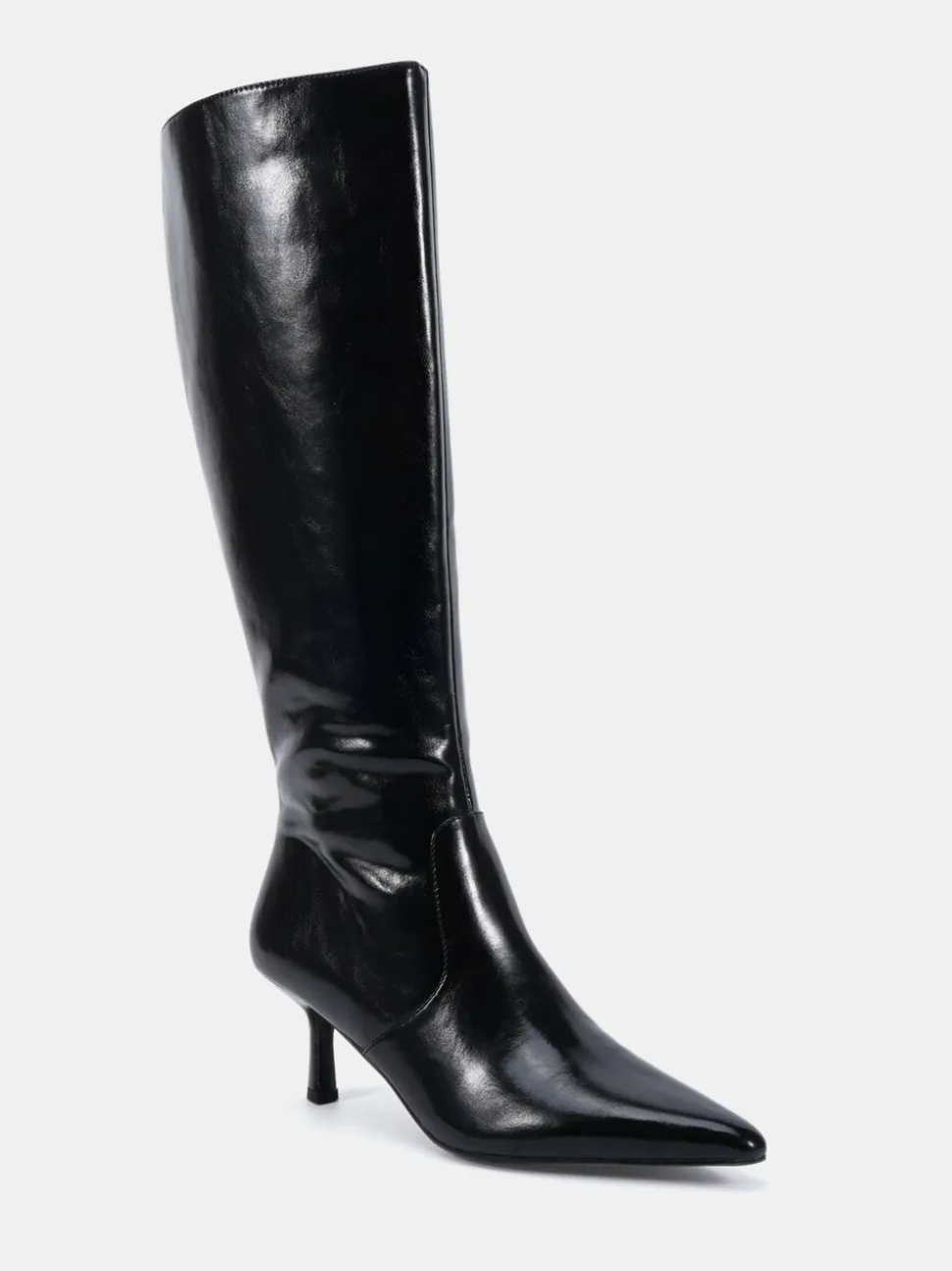 Novo Black Wide Fit Wide Fit Grateful Mid Stiletto Heel Point Knee Boots