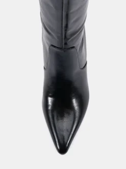 Novo Black Wide Fit Wide Fit Grateful Mid Stiletto Heel Point Knee Boots