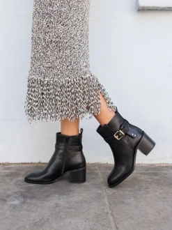 Novo Black Wide Fit Wide Fit Jasmine Round Toe Block Heel Buckle Detail Ankle Boots
