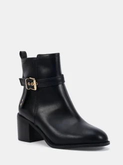 Novo Black Wide Fit Wide Fit Jasmine Round Toe Block Heel Buckle Detail Ankle Boots