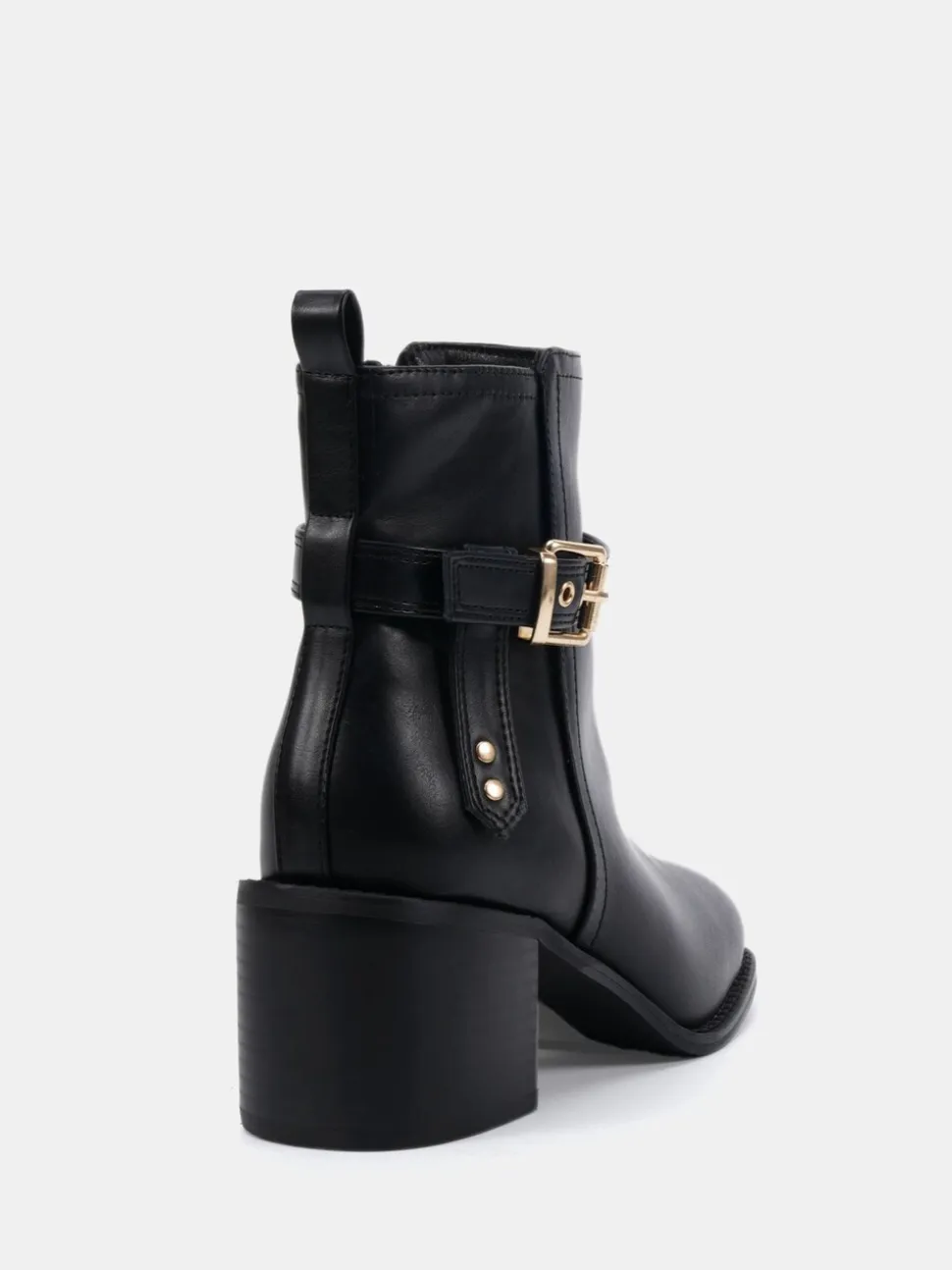Novo Black Wide Fit Wide Fit Jasmine Round Toe Block Heel Buckle Detail Ankle Boots