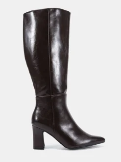 Novo Brown Gala Point Toe Block Heel Knee Boots