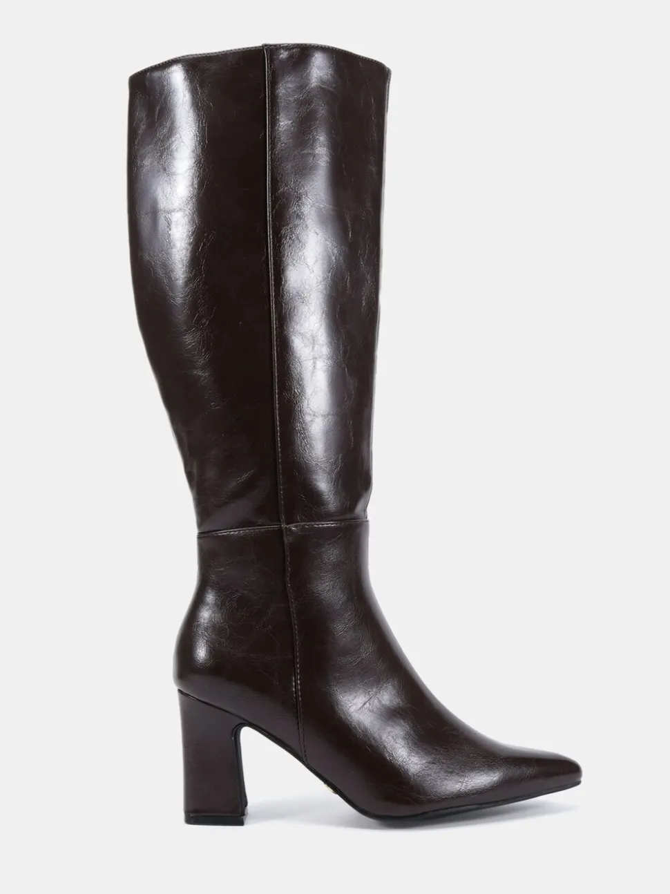 Novo Brown Gala Point Toe Block Heel Knee Boots