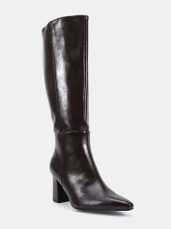 Novo Brown Gala Point Toe Block Heel Knee Boots