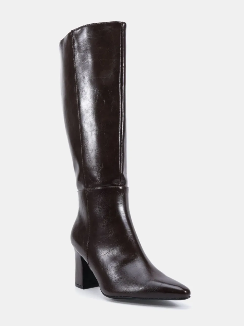 Novo Brown Gala Point Toe Block Heel Knee Boots