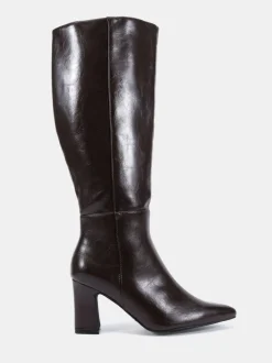 Novo Brown Wide Fit Gala Point Toe Block Heel Knee Boots