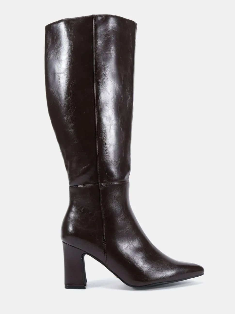 Novo Brown Wide Fit Gala Point Toe Block Heel Knee Boots
