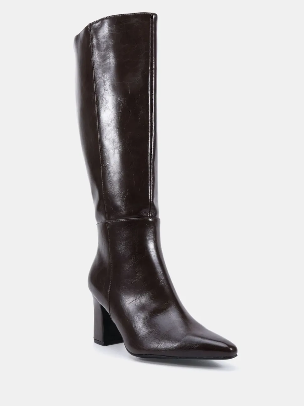 Novo Brown Wide Fit Gala Point Toe Block Heel Knee Boots