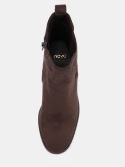 Novo Brown Wide Fit Juno Block Heel Chelsea Ankle Boots
