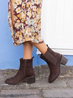 Novo Brown Wide Fit Juno Block Heel Chelsea Ankle Boots