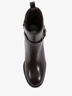 Novo Brown Wide Fit Wide Fit Jasmine Round Toe Block Heel Buckle Detail Ankle Boots