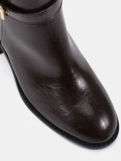 Novo Brown Wide Fit Wide Fit Jasmine Round Toe Block Heel Buckle Detail Ankle Boots
