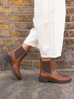 Novo Chocolate Brown Wide Fit Dottie Flat Chelsea Ankle Boots