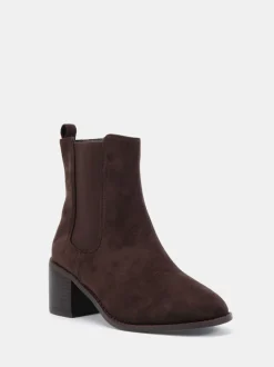 Novo Chocolate Brown Wide Fit Wide Fit Jessie Block Heel V Chelsea Ankle Boots