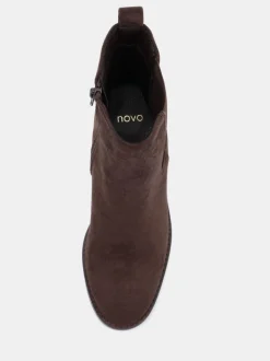 Novo Chocolate Brown Wide Fit Wide Fit Jessie Block Heel V Chelsea Ankle Boots